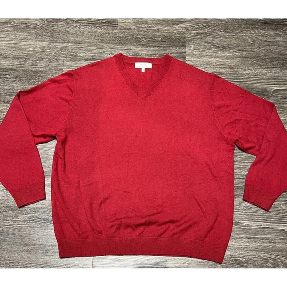 Turnberry Red V-Neck 100% Extra Fine Merino Wool‎ Pullover Sweater XL Preppy - Picture 1 of 6
